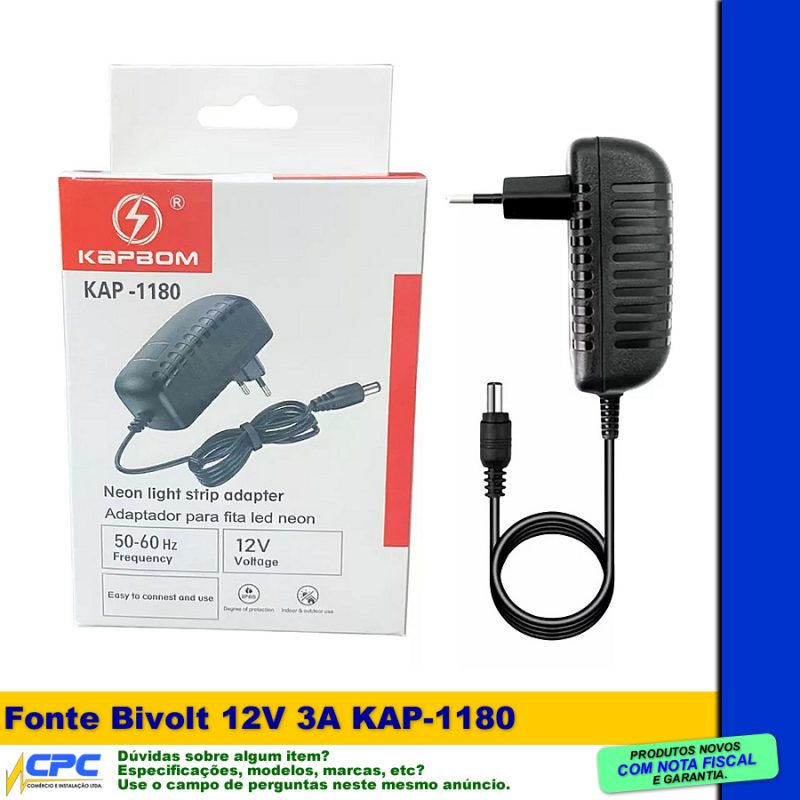 Fonte Bivolt 12V 3A para Câmera CTV Fita Led - Image 2